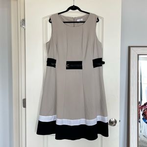 Calvin Klein suit dress with faux patent leather belt